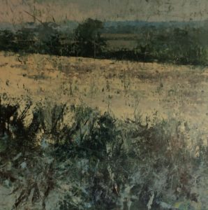 Painting by Jenny Graham for Somerset exhibition, Somerset landscape painting Oil and cold wax on canvas